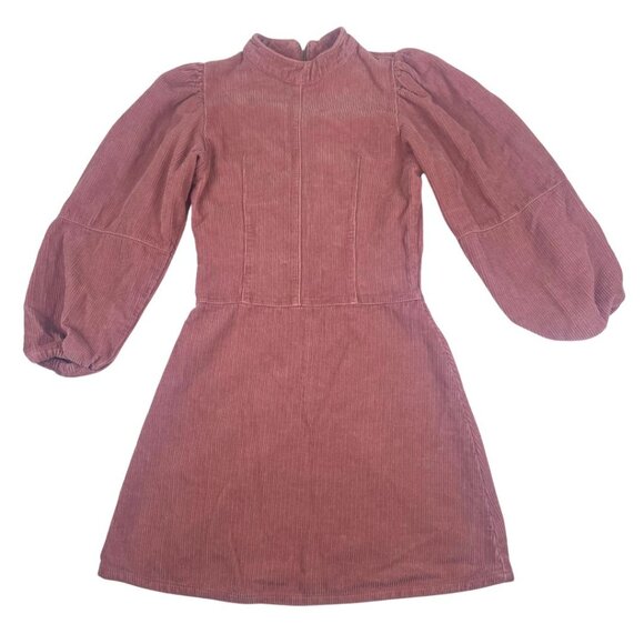 TOPSHOP Pink Mauve Corduroy Baby Doll Puff Sleeve Mini Dress US Size 2 - Picture 11 of 12